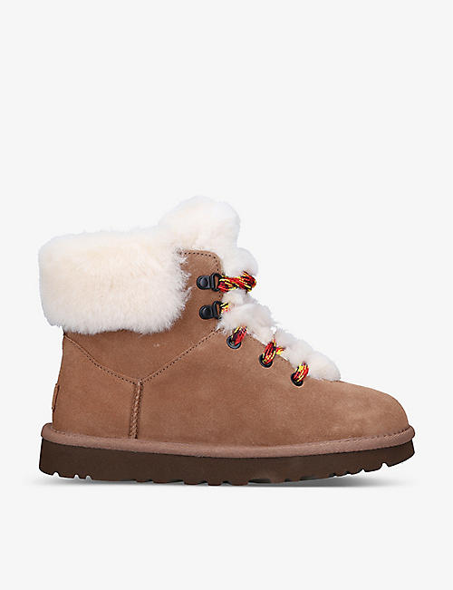 UGG: Classic Mini Alpine shearling-trimmed lace-up suede ankle boots