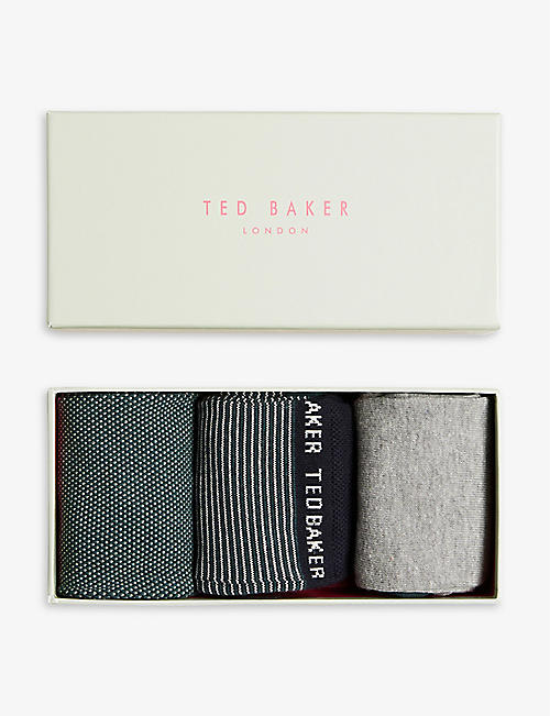 TED BAKER: Homepak patterned pack of three stretch-cotton blend socks