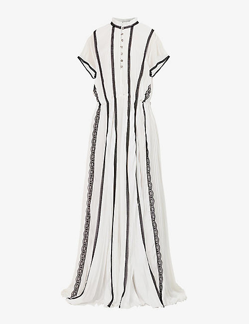 PORTS 1961: Lace-trim pleated woven maxi dress