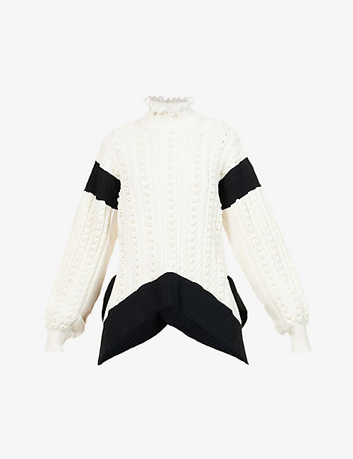 PORTS 1961: High-neck cable-knit woven jumper