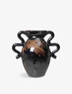 FERM LIVING: Verso curved-handle stoneware vase 27cm