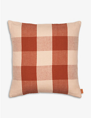 FERM LIVING: Grand check-print cotton and linen-blend cushion 50cm x 50cm