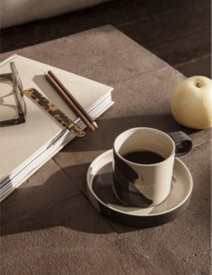 FERM LIVING INLAY CONTRAST-PRINT STONEWARE CUP AND SAUCER
