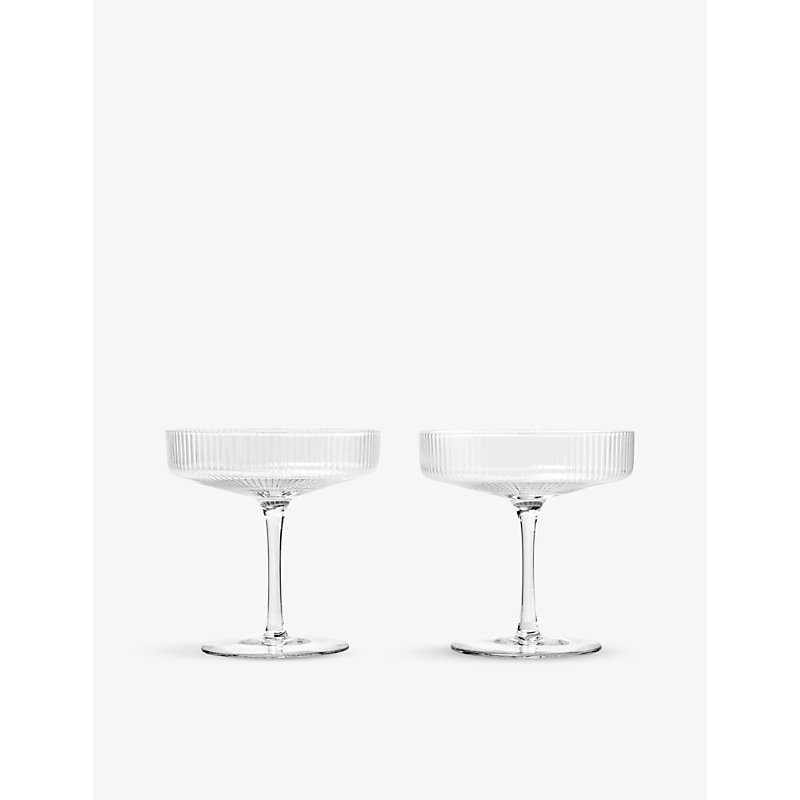 Ferm Living Ripple Straight-sided Glass Champagne Saucers Set Of Two