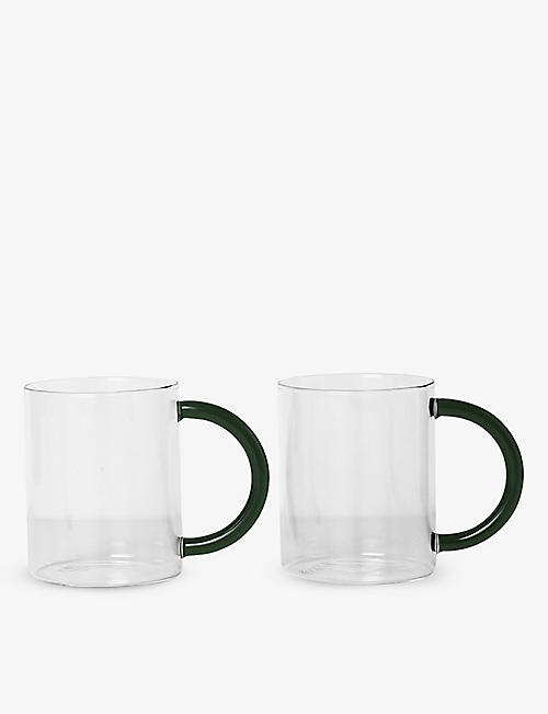 FERM LIVING: Still contrast-colour handled glass mugs set of two