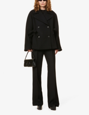 VALENTINO Double-breasted bow-embellished wool-blend coat