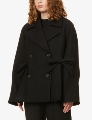 VALENTINO Double-breasted bow-embellished wool-blend coat