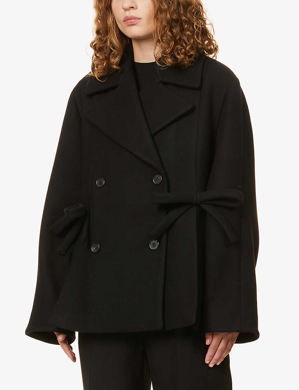 VALENTINO Double-breasted bow-embellished wool-blend coat
