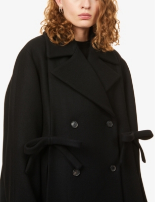 VALENTINO Double-breasted bow-embellished wool-blend coat