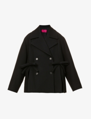 VALENTINO Double-breasted bow-embellished wool-blend coat