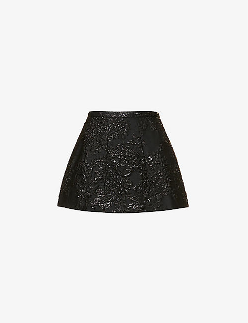 VALENTINO: Floral-jacquard woven mini skirt