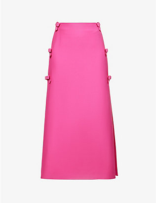 VALENTINO: Bow-embellished virgin wool-blend midi skirt
