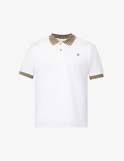 VIVIENNE WESTWOOD: Contrast-trim brand-embroidered regular-fit cotton-piqué polo shirt