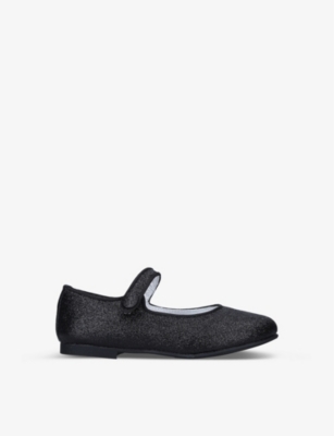Papouelli Kids' Glittery Popper-fastened Leather Shoes In Black