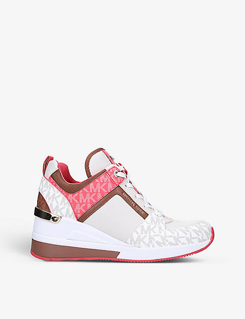 MICHAEL MICHAEL KORS: Georgie monogram-jacquard wedge leather and woven low-top trainers