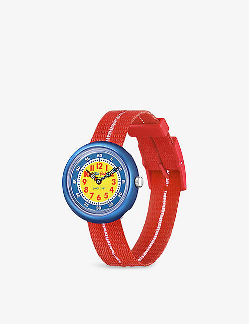 FLIK FLAK: FBNP188 Retro Red bio-sourced plastic and recycled PET-blend watch