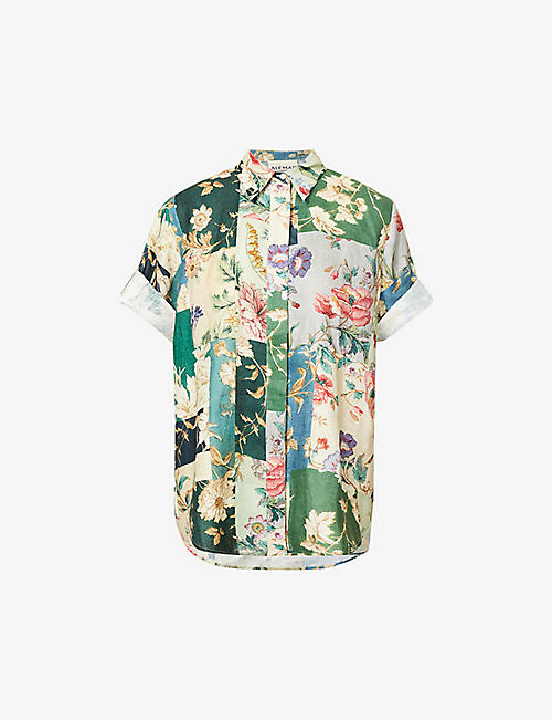 ALEMAIS: Loretta floral-patchwork linen shirt