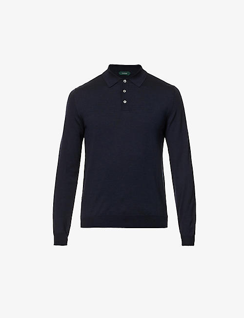 SLOWEAR: Half button-up virgin wool-blend polo shirt