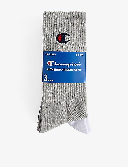 CHAMPION: Pack of three logo-embellished cotton-blend socks