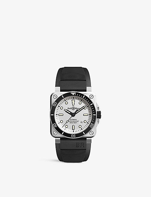 BELL & ROSS: BR0392-D-WH-ST/SRB Diver stainless-steel and rubber automatic watch