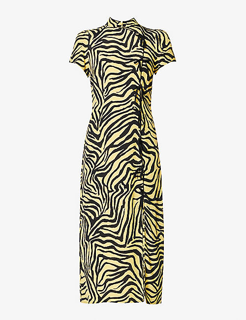 KITRI: Leia zebra-print woven midi dress