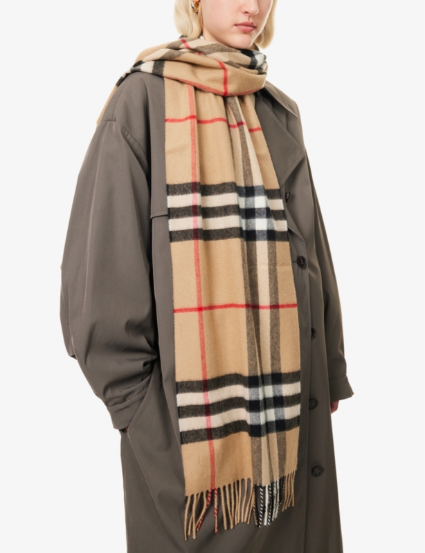 Giant Check fringed cashmere scarf