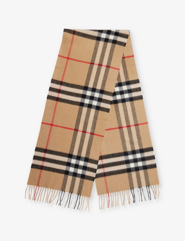 Giant Check fringed cashmere scarf
