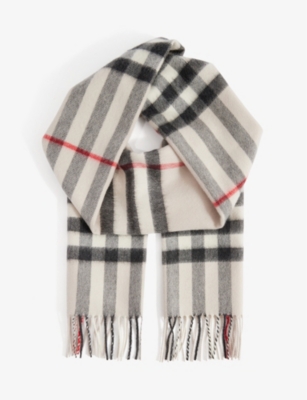 BURBERRY: Giant Check fringed cashmere scarf