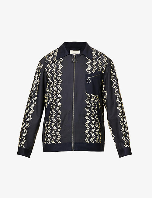 NICHOLAS DALEY: Contrast-panel graphic-pattern regular-fit cotton jacket