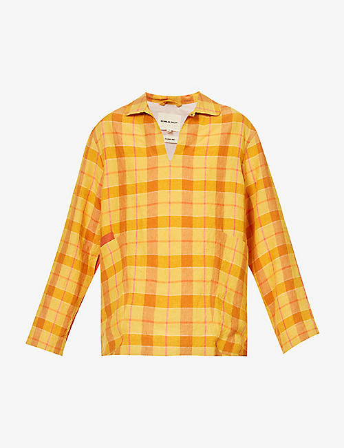 NICHOLAS DALEY: Plaid-pattern oversized linen over-shirt