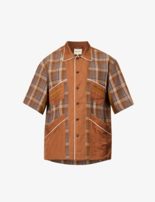 NICHOLAS DALEY: Mento plaid-pattern contrast-panel oversized-fit linen shirt