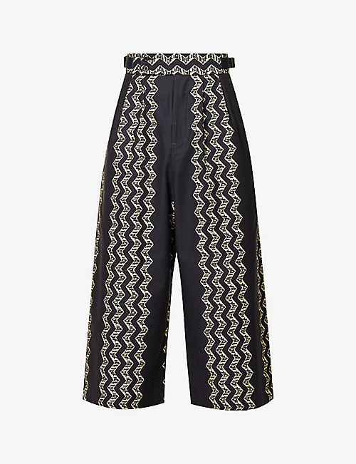 NICHOLAS DALEY: Graphic-pattern dropped-crotch wide-leg relaxed-fit cotton trousers