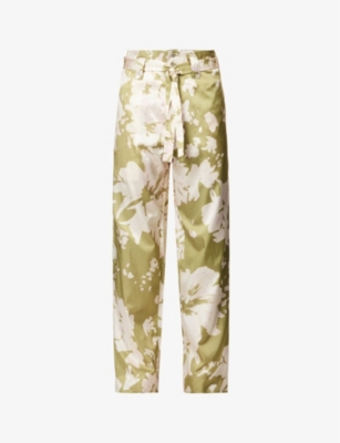 NICHOLAS DALEY: Calypso Kimono marble-pattern wide-leg relaxed-fit satin trousers