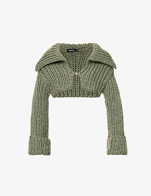 MISBHV: Cropped logo-clasp wool-blend knitted cardigan
