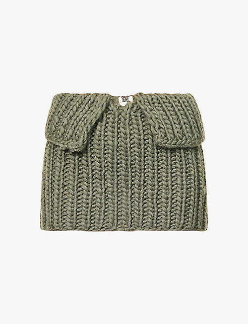 MISBHV: Folded-waist low-rise wool-blend knitted mini skirt