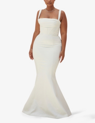 HOUSE OF CB: Francoise corseted-bodice satin bridal gown