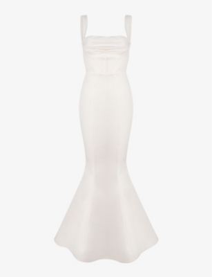 House Of Cb Francoise Corseted-bodice Satin Bridal Gown In Ivory