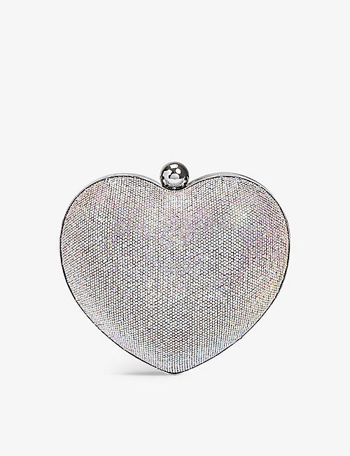 CARVELA: Amore heart-shaped crystal-embellishment woven clutch bag