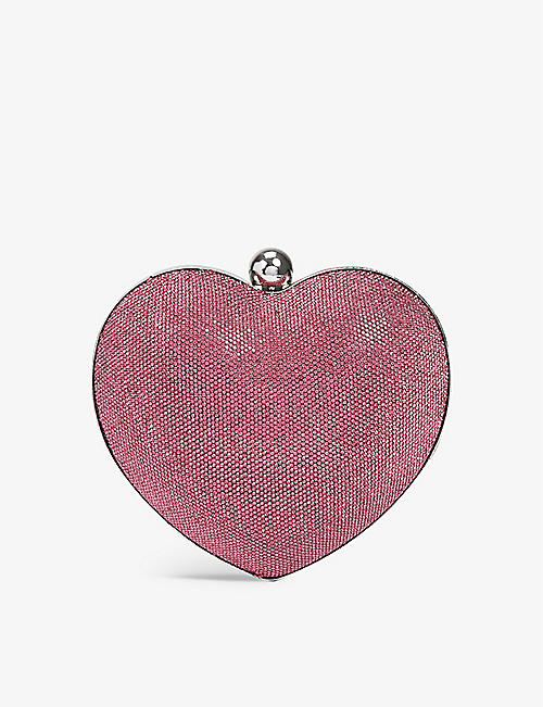 CARVELA: Amore heart-shaped crystal-embellishment woven clutch bag