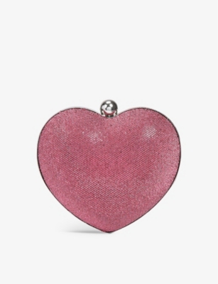 CARVELA Amore heart-shaped crystal-embellishment woven clutch bag
