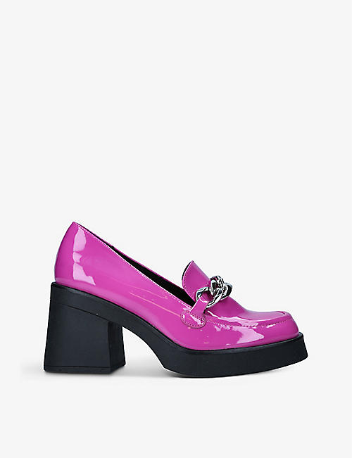 CALL IT SPRING: Noella chain-embellished patent faux-leather heeled loafers