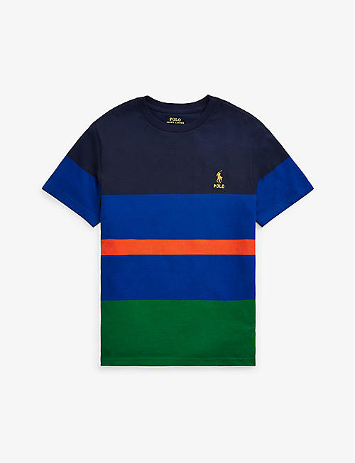 RALPH LAUREN: Logo-embroidered block-striped cotton-jersey T-shirt 6-14 years