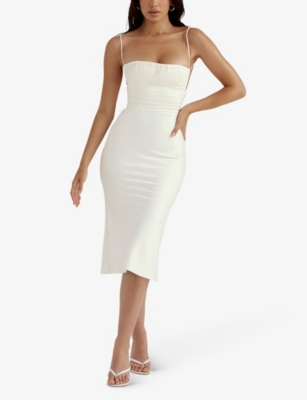 House Of Cb Lois Pintuck Pleat Corset Body-con Dress In Ivory