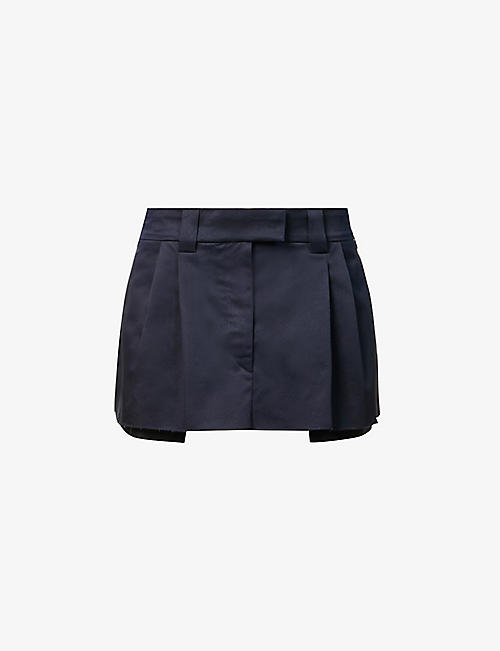 MIU MIU: Pleated A-line cotton mini skirt