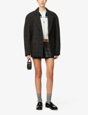 MIU MIU Double-breasted tartan-pattern wool coat