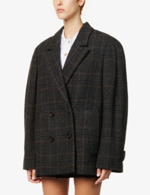 MIU MIU Double-breasted tartan-pattern wool coat