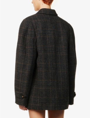 MIU MIU Double-breasted tartan-pattern wool coat