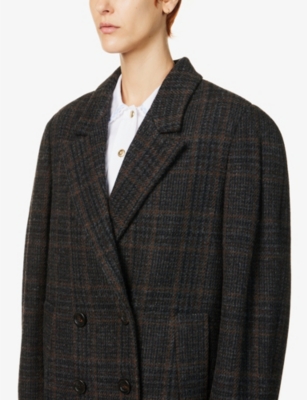 MIU MIU Double-breasted tartan-pattern wool coat