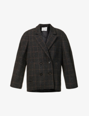 MIU MIU Double-breasted tartan-pattern wool coat