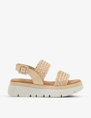 Dune Womens Caramel-leather Lorris Woven-strap Flatform Leather Sandals In None/clear